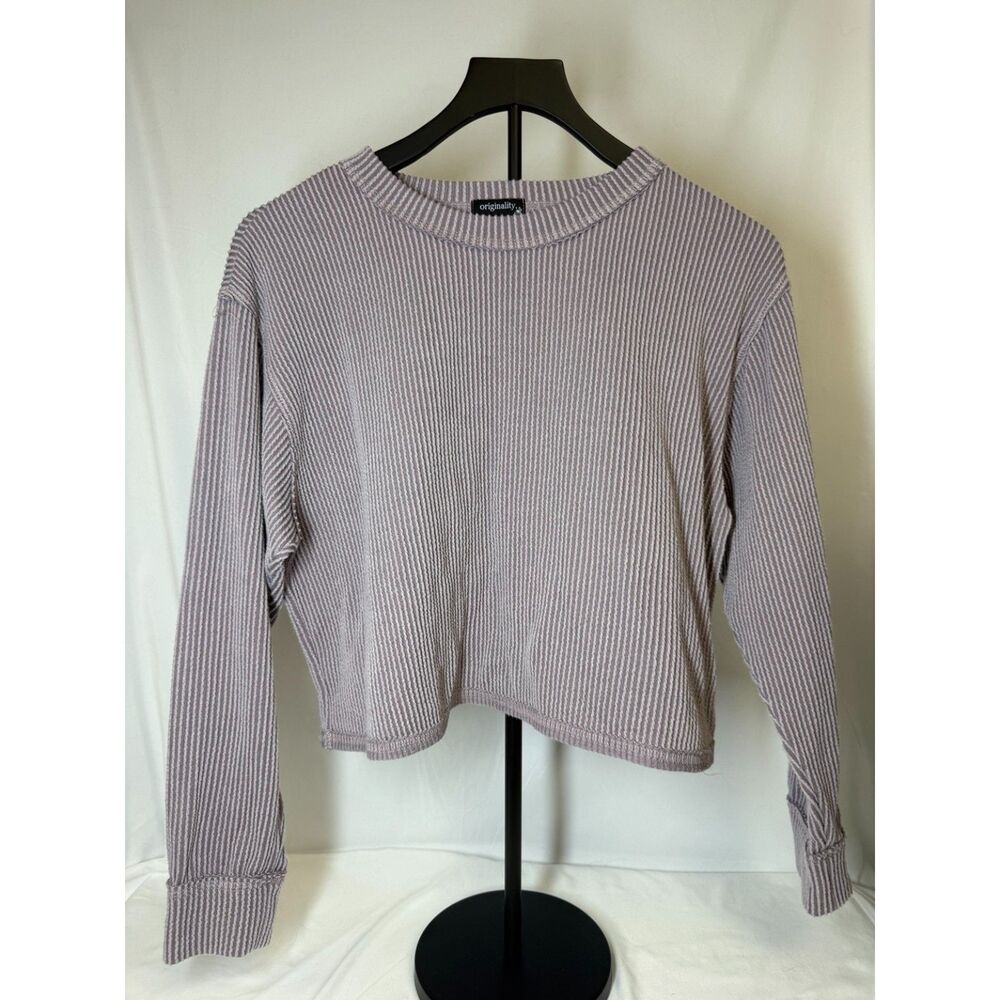 Originality Ribbed Cropped Long Sleeve Top Small Lavender Stretch Basic - Picture 3 of 6